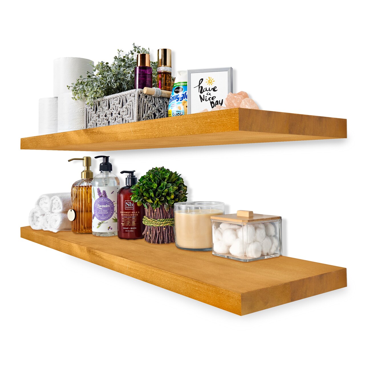 Sorbus Wood Floating Shelves for Wall - 35” Solid Wood Wall Shelves for Bathroom Decor, Books, Bedroom & Living Room - Set of 2 Black Wall Mounted Kitchen Shelves - Durable 100% Premium Solid Pine